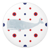 Nautisch Grijs Waterverf Walvis Rood Blauw Stippen Keramische Knop (Voorkant)