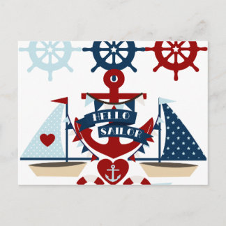 Nautisch Hallo Keizer Anchor Sail Boat-ontwerp Briefkaart