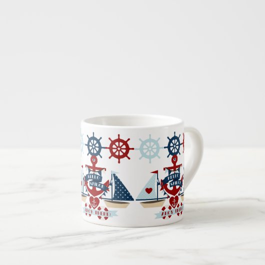 Nautisch Hallo Keizer Anchor Sail Boat-ontwerp Espresso Kop (Voorkant rechts)