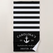 Nautisch Hart Bachelorette Weekend Zwart & Wit Strandlaken (Voorkant)