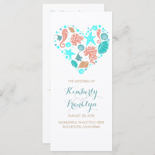 Nautisch Hart Strand Witte Trouwprogramma's Programma (Voorkant / Achterkant)