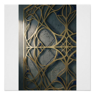 Nautisch industriële diepe marine goud geometrisch perfect poster