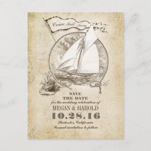 Nautisch jacht save the date briefkaarten (Voorkant)