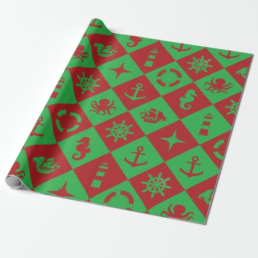 Nautisch kerstpatroon cadeaupapier (Uitgerold)