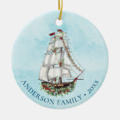 Nautisch kerstzeilschip keramisch ornament (Voorkant)