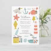 Nautisch kinderverjaardagsfeestje. Zee stranddiere Kaart (Staand voorkant)