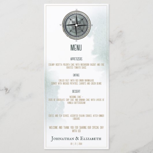 nautisch kompas bruiloft menu (Voorkant)