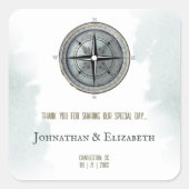  nautisch kompas bruiloft vierkante sticker (Voorkant)