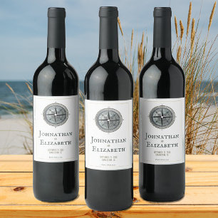 nautisch kompas bruiloft wijn etiket