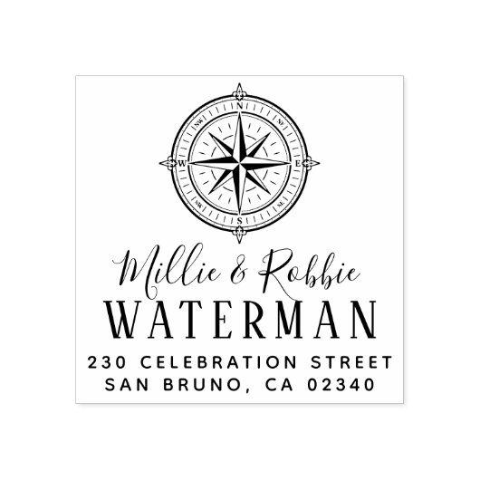 Nautisch kompas Kustbruiloft Retouradres Rubberstempel (Afrduk)