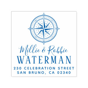 Nautisch kompas Kustbruiloft Retouradres Zelfinktende Stempel