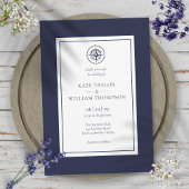 Nautisch kompas marine blauw en wit bruiloft kaart