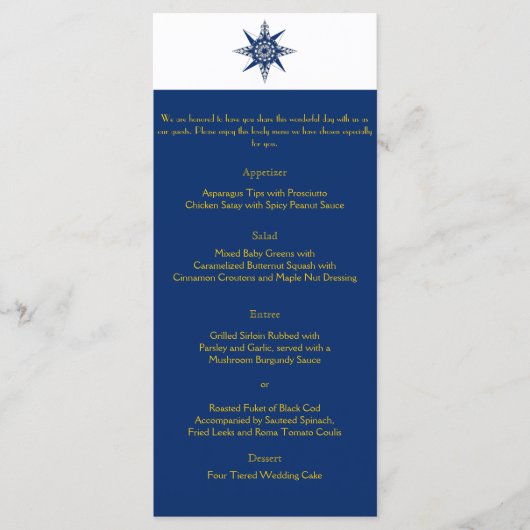 Nautisch kompas marine geel bruiloft menu (Voorkant)
