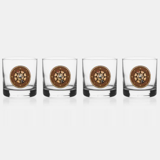 Nautisch kompas ontwerp whisky glas (Voorkant)