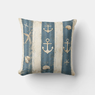Nautisch kustblauw tonaal gestreepte zeester kussen