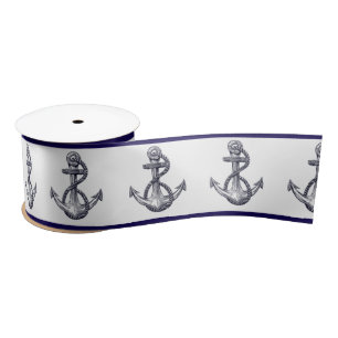 Nautisch kuststrand Seaside Navy Blue Anchor Lint