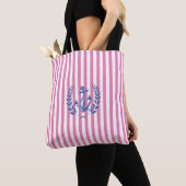 Nautisch, Laurel Wreath, Roze Stripes, Koel Tote Bag (Dichtbij)