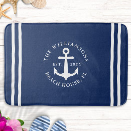 Nautisch licht Marine blauw wit anker monogram Badmat