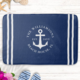 Nautisch licht Marine blauw wit anker monogram Badmat
