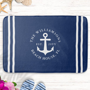 Nautisch licht Marine blauw wit anker monogram Badmat
