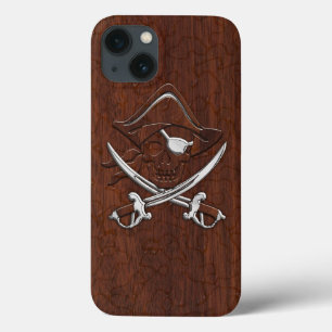 Nautisch mahogany Pirate Skull Steel iPhone 13 Hoesje