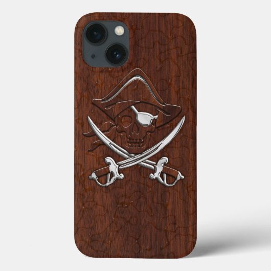 Nautisch mahogany Pirate Skull Steel Case-Mate iPhone Case (Achterkant)