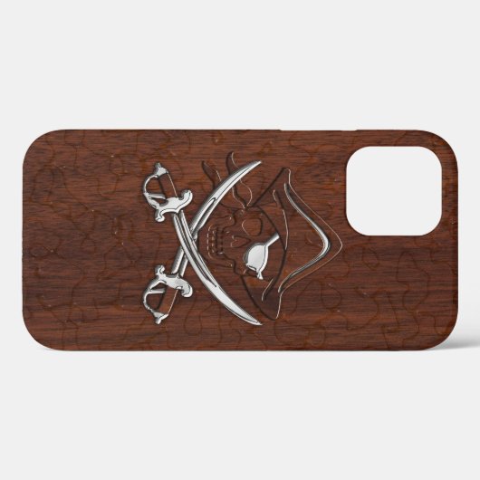 Nautisch mahogany Pirate Skull Steel Case-Mate iPhone Case (Achterkant (horizontaal))