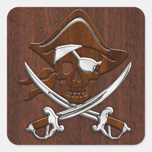 Nautisch mahogany Pirate Skull Steel Vierkante Sticker