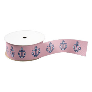 Nautisch marien anker blauw wit patroon grosgrain lint