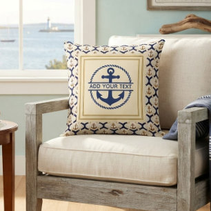 Nautisch marineblauw ankerpatroon aangepast monogr kussen