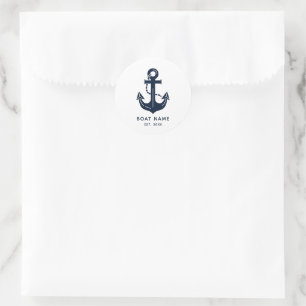 Nautisch Marineblauw Bootnaam Anker Ronde Sticker