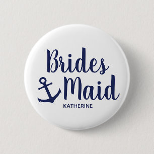 Nautisch marineblauw bruidsmaidanker ronde button 5,7 cm