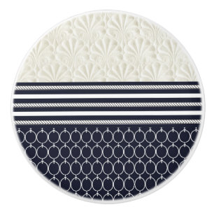 Nautisch marineblauw en witte elegante moderne str keramische knop