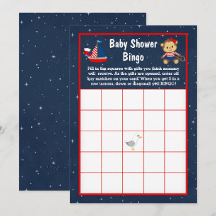 Nautisch Meisje Aap Rood en Marine Baby Bingo Kaart