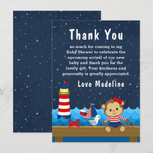 Nautisch Meisje Aap Rood en Marine Baby Shower Bedankkaart