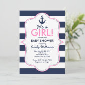 Nautisch Meisje Baby shower uitnodiging (Staand voorkant)