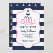 Nautisch Meisje Baby shower uitnodiging (Voorkant / Achterkant)