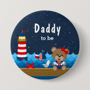 Nautisch Meisje Beer Rood en Marine Vader Wordt Ronde Button 7,6 Cm
