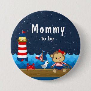 Nautisch Meisjes Aap Rood en Marine Moeder Worden Ronde Button 7,6 Cm