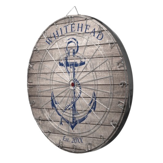 Nautisch Monogram Anker Beige Hout Dartbord (Voorkant Rechts)