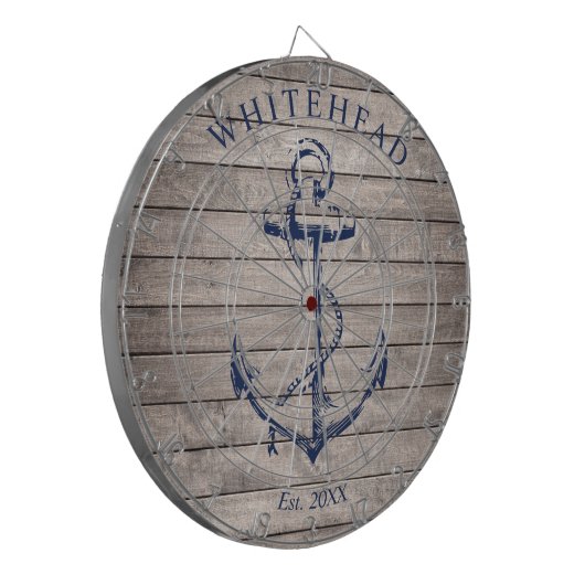 Nautisch Monogram Anker Beige Hout Dartbord (Voorkant Links)