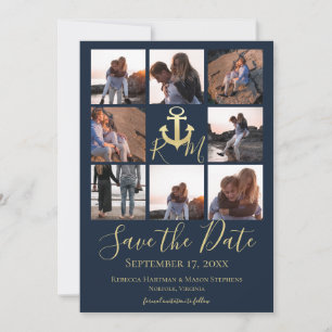 Nautisch Monogram Anker Marine Blauw Multi Foto Save The Date