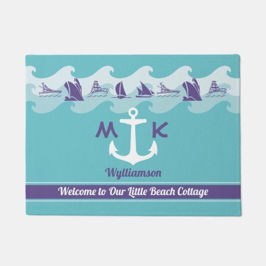 Nautisch monogram ankergolven Scheepsboot jacht Deurmat (Voorkant)