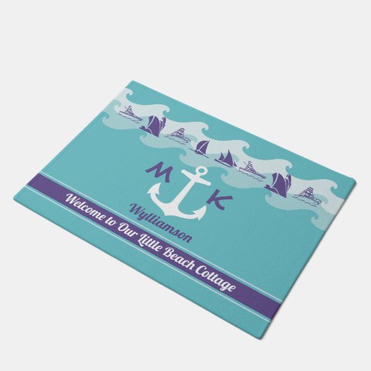 Nautisch monogram ankergolven Scheepsboot jacht Deurmat (Schuin)