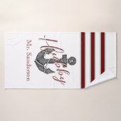 Nautisch Monogram Maroon Rood Bloemen Anker Badhanddoek (Badhanddoek)