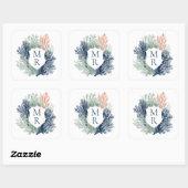 Nautisch Monogram Ocean Beach Marine Wedding Vierkante Sticker (Vel)