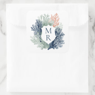 Nautisch Monogram Ocean Beach Marine Wedding Vierkante Sticker