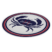 Nautisch monogram rode marine witte krab snijplank (Hoek)