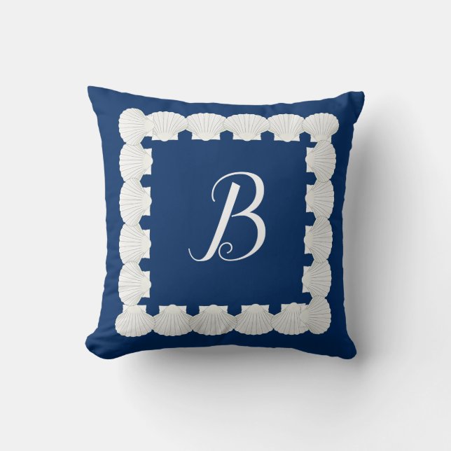 Nautisch Monogram Seashell Kussen (Voorkant)