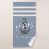Nautisch Monogram Stoffig Blauw Bloemen Anker Stra Badhanddoek (Badhanddoek)